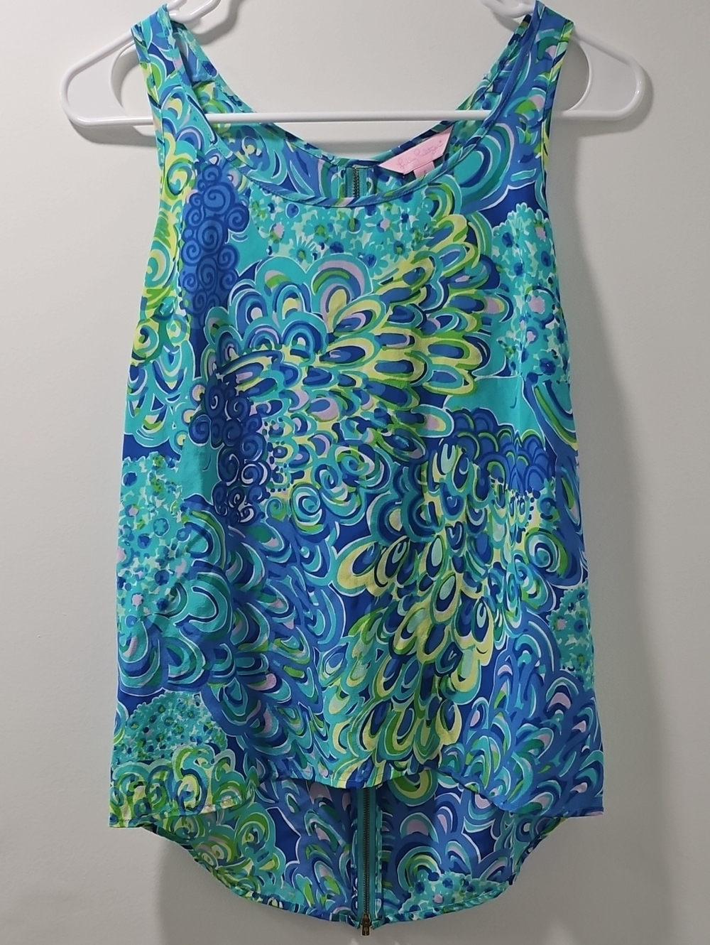 Lilly Pulitzer Blue & Green Swirl Print Tank Zipper Down Back Middle Small NWOT